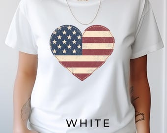 Camiseta de corazón con retazos de EE. UU., camiseta patriótica de corazón para mujer, camiseta de corazón con la bandera estadounidense, camiseta del 4 de julio, camiseta retro de EE. UU., camiseta patriótica para mamás