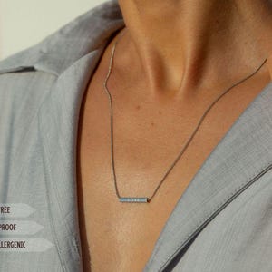 Custom Horizontal 3D Bar Necklace Personalized Engraved Name Necklace Small Dainty Silver Necklace Pendant Minimalist Jewelry Gift for Her
