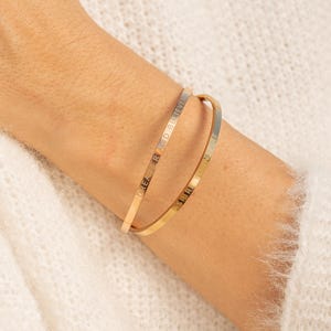 Custom Engraved Bangle Bracelet Thin Open Cuff Personalized Jewelry Adjustable Bracelet Rose Gold Bracelet Bridesmaid Birthday Gift for Her