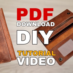 Patrón PDF _ Patrón billetera larga de cuero _ Descargar PDF _ Videotutorial _ DIY _ Patrón billetera de cuero hombre