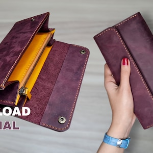 PDF Pattern Download _ Long wallet Pattern _ leather handbag Pattern _tutorial video _ DIY _ Digital Pattern _ Leather wallet Pattern