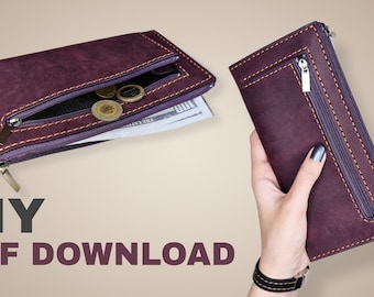 Leather slim wallet pattern _ PDF pattern _ Long wallet pattern _ leather working _ digital pattern _ DIY _ tutorial video
