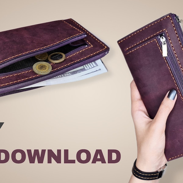 Leather slim wallet pattern _ PDF pattern _ Long wallet pattern _ leather working _ digital pattern _ DIY _ tutorial video