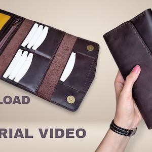 Download em PDF _ Molde de bolsa de couro _ Carteira longa de couro _ Vídeo tutorial _ Molde digital _ Trabalho em couro _ Faça você mesmo _ Download de molde