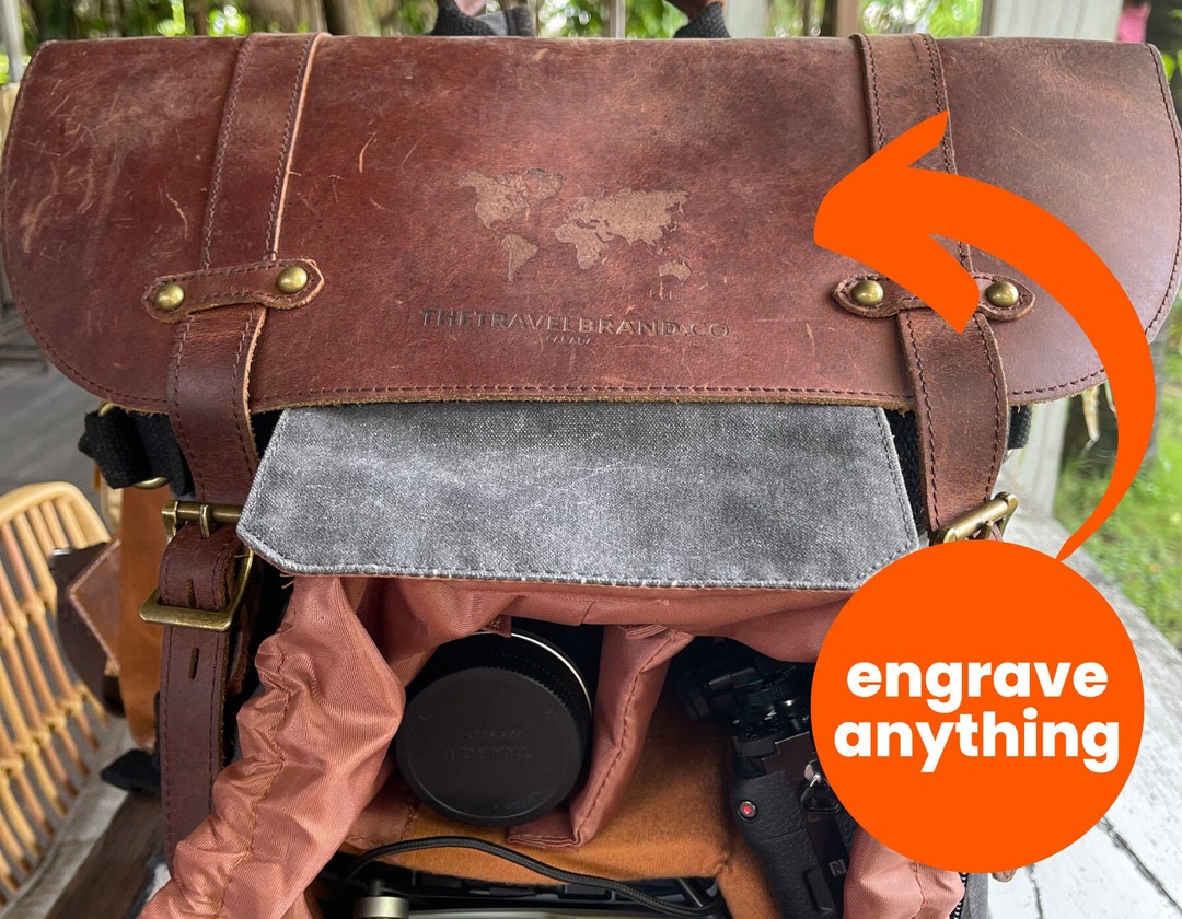 Custom Engrave Personalize Canvas Leather Camera Backpack DSLR Etsy