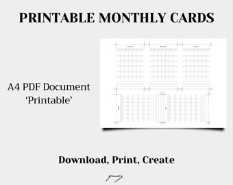 Digital Printable Monthly Cards - Set of 12 (6.5x10.5 cm) for Year-Round Organization