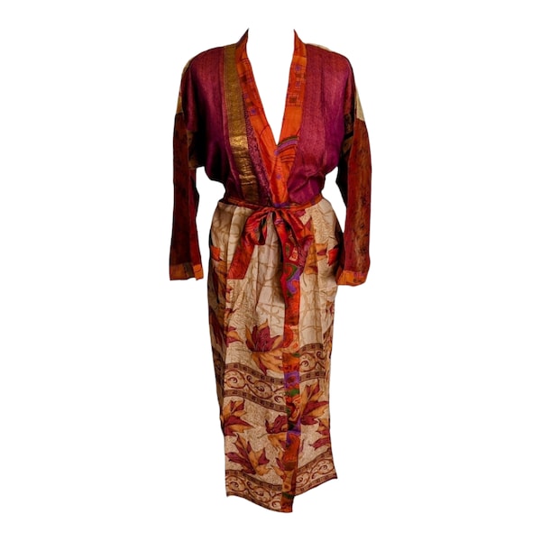 handgemachter Kimono aus 100 % authentischer Seide – Länge 125 cm, langer Seidenkimono, böhmische Seidenrobe, langer Seidenkimono, authentischer Kimono, Damenseidenrobe,