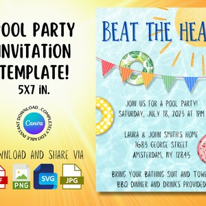 Pool Party Invitation, Summer Invitation Template, Digital Download, Backyard Party Invitation, Kids Pool Party Invitation, Summer Party