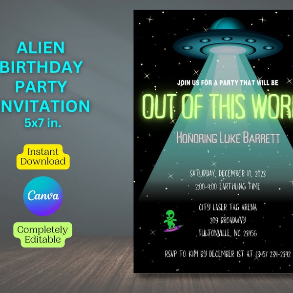 Outer Space Birthday Invitation, UFO Alien Birthday Invitation, Alien UFO Birthday Party, Alien Invitation, Instant Download Party Invite