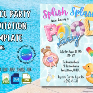 Fun Pool Party Invitation, Summer Party Invite, Instant Download, Pool Summer Fun Celebration Invite, Digital Download Template, Editable