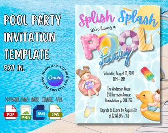 Fun Pool Party Invitation, Summer Party Invite, Instant Download, Pool Summer Fun Celebration Invite, Digital Download Template, Editable