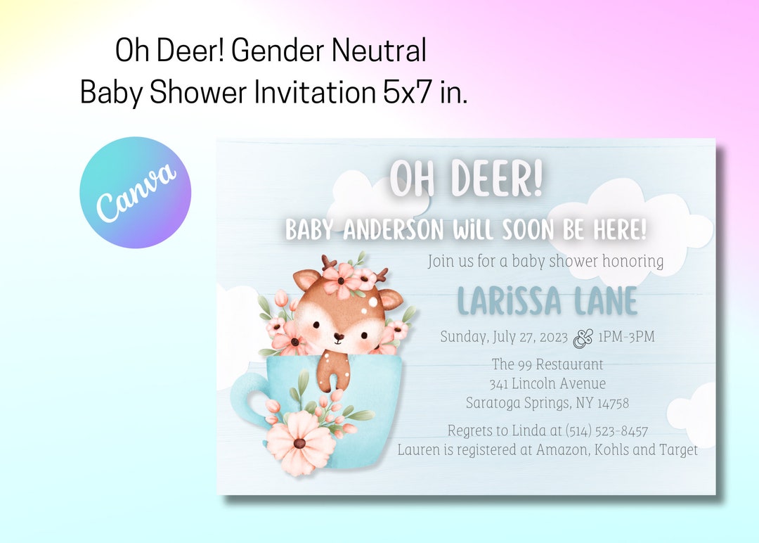 Gender Neutral Baby Shower Invitation Oh Deer Animal Baby Etsy