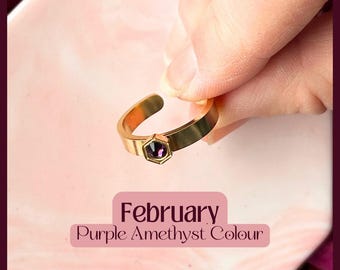 Gold Amethyst Ring • February Birthstone Stainless Steel Jewelry