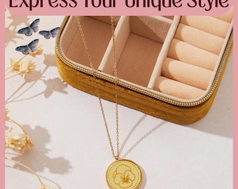 Gold Violet Flower Necklace: February Birth Flower Pendant