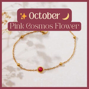 Cosmos Flower Inspired Bracelet, October Birth Flower Jewellery, Gold and Pink Bracelet, Deep Pink Jewellery to Layer, Birthday Gift for Her