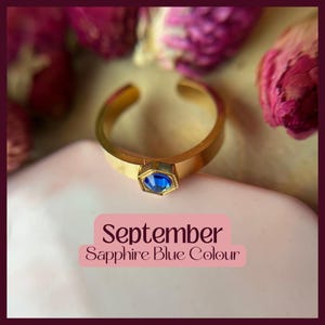 Gold Sapphire Ring, September Birthstone Stackable Ring, Dainty Blue Crystal Ring, Handmade Non Tarnish Gold Jewellery Gift for Her