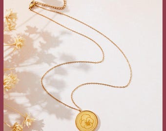 Gold Violet Flower Necklace: February Birth Flower Pendant