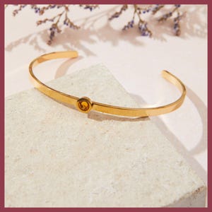 Gold Topaz Bangle, November Birthstone Bracelet Inspired by Autumn Sunlight, Nature-Inspired Jewellery Gift for Her, Golden Brown Accessory