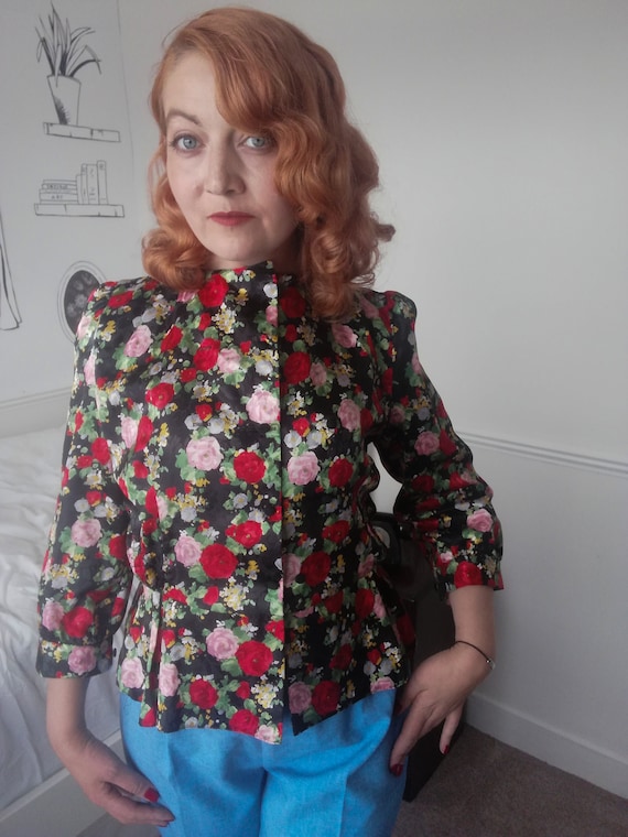 Floral 80s/90s does 40s blouse UK 12, peplum styl… - image 3