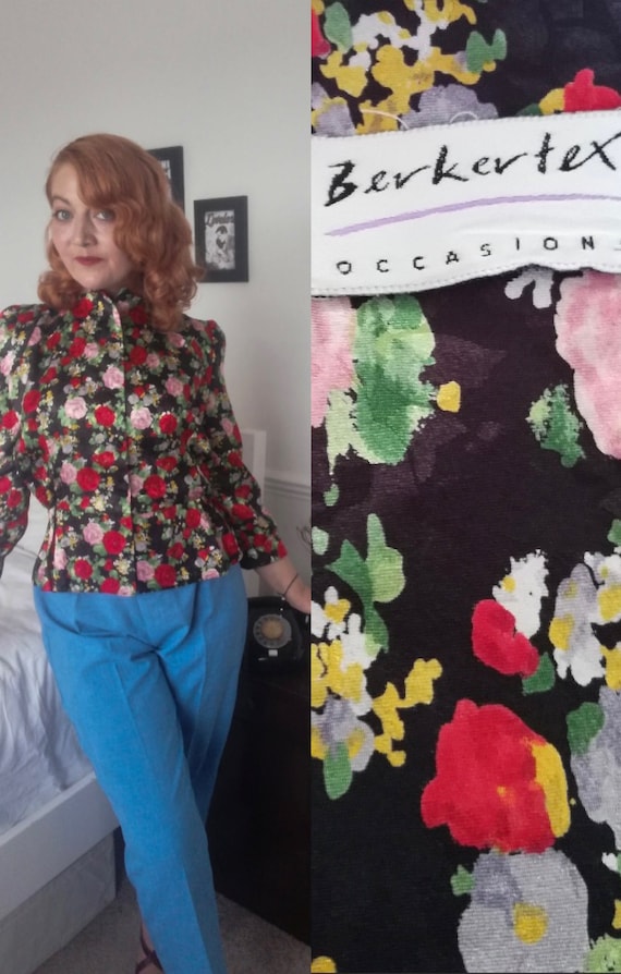 Floral 80s/90s does 40s blouse UK 12, peplum styl… - image 1