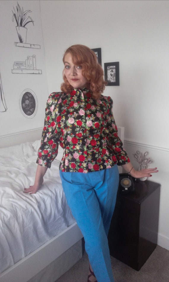 Floral 80s/90s does 40s blouse UK 12, peplum styl… - image 4