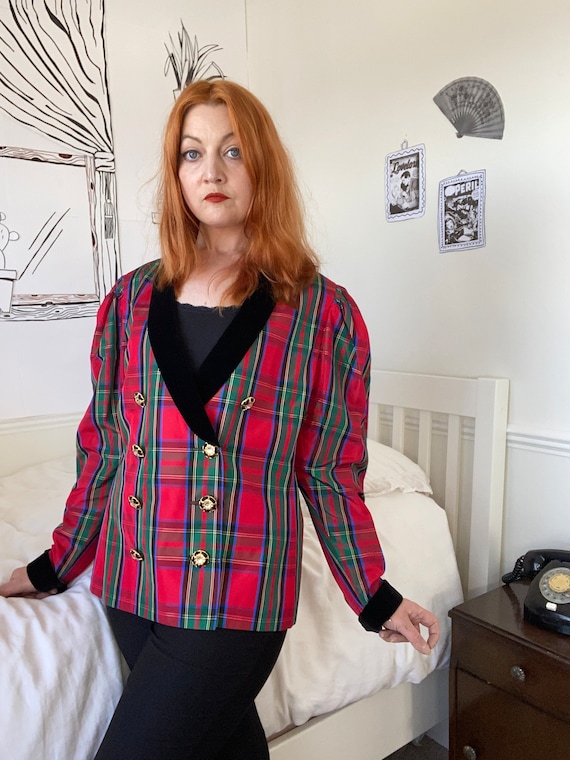 80s/90s puff sleeve tartan jacket, size 40/UK 12, 