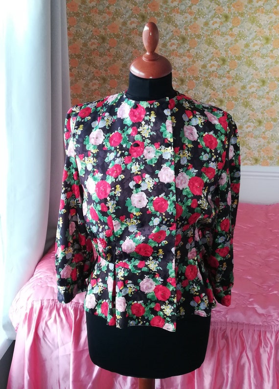 Floral 80s/90s does 40s blouse UK 12, peplum styl… - image 9