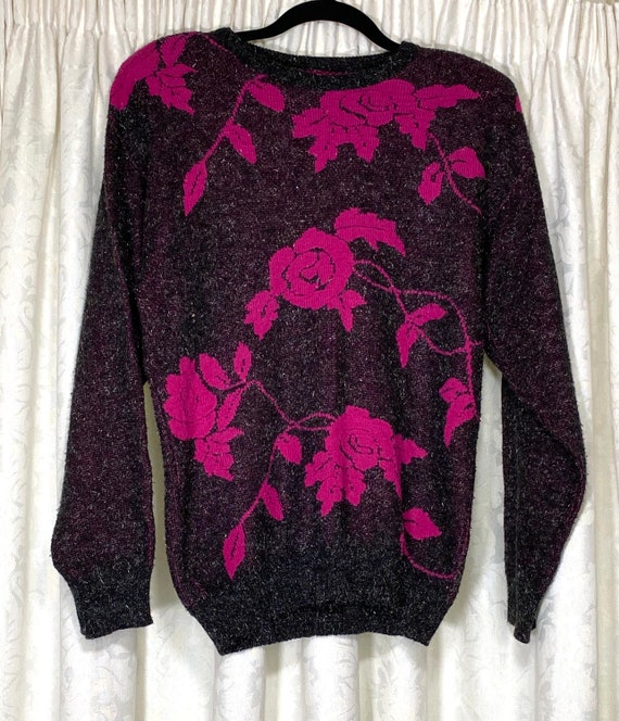 Grey and pink sparkly rose 1980s jumper size S/M … - image 7