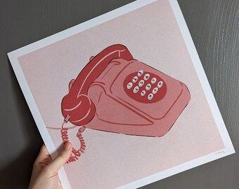 Vintage Phone Illustration / Digital Print / Illustration Poster - 30x30cm