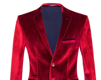 Red Velvet Feel Plain Mens Fashion Blazer