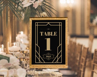 Vintage Glamour/ Old Hollywood / Great Gatsby Elegant Wedding Table Number Templates 5”x7” instant download and fully customizable on Canva