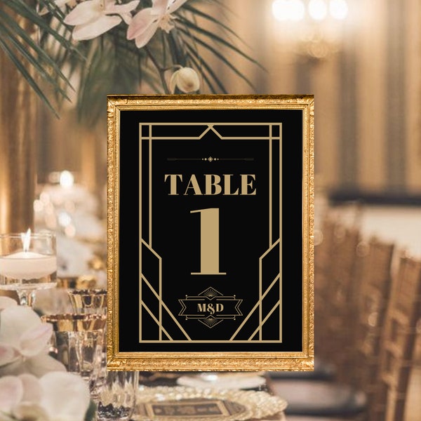 Vintage Glamour/ Old Hollywood / Great Gatsby Elegant Wedding Table Number Templates 5”x7” instant download and fully customizable on Canva