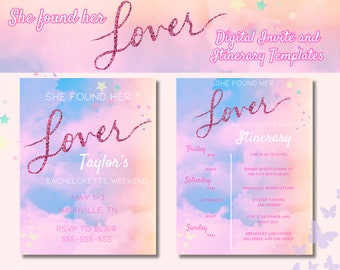 Lover Bachelorette Digital Invite and Itinerary. Editable with free app Canva