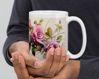 Rose mug, Mug with Roses, Rose Coffee mug, Gift for Rose lover, Gift for mom