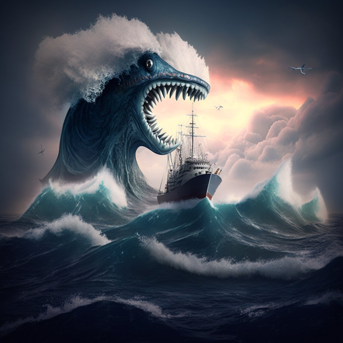 Sea Monster Attacking a Ship Digital Download - Etsy