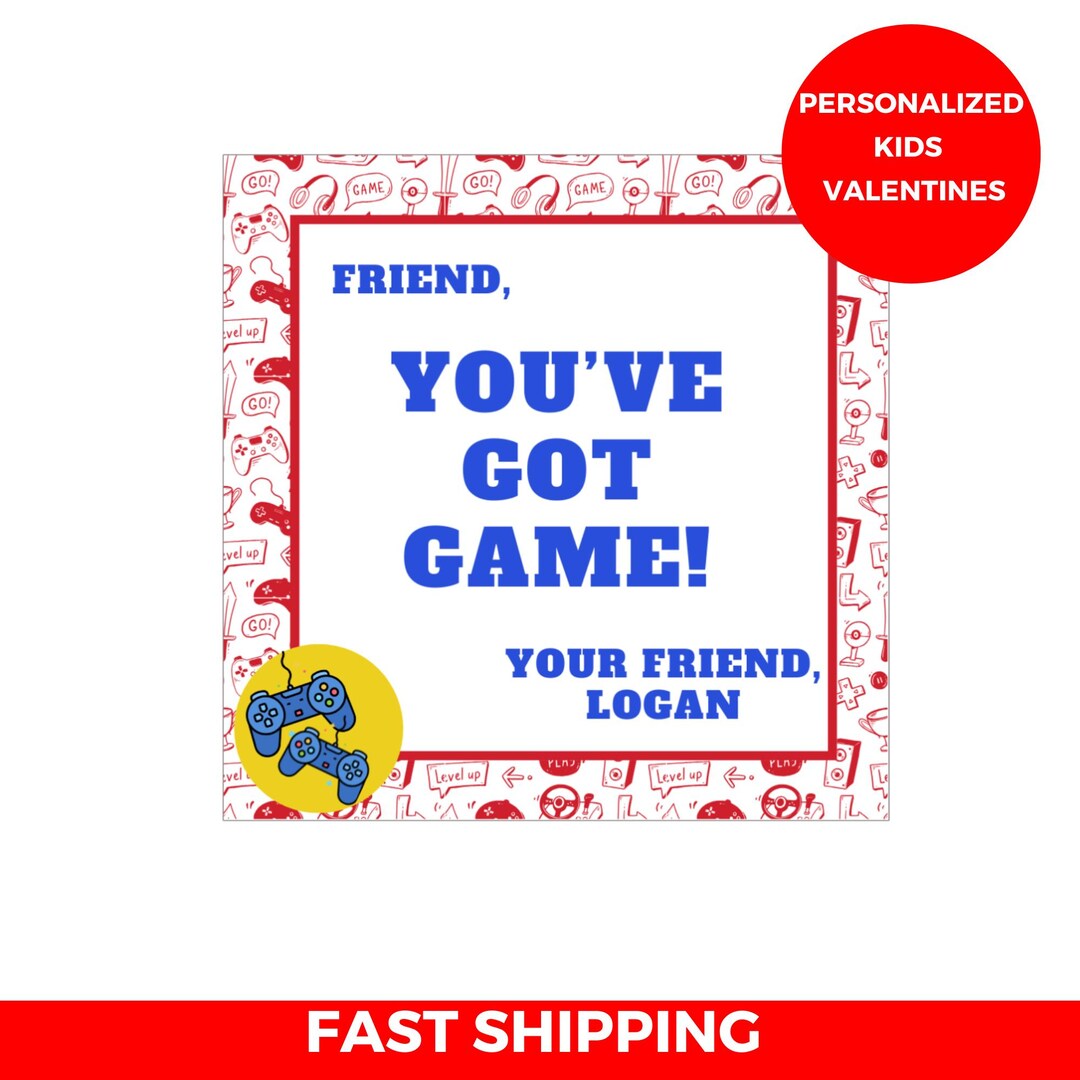 Personalized Kids VIDEO GAMER VALENTINE (pack of 12) Class Valentines ...
