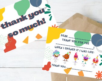 Kids Birthday --- Thank-You Note Card (Printable, Fill In the Blank, Instant Download)