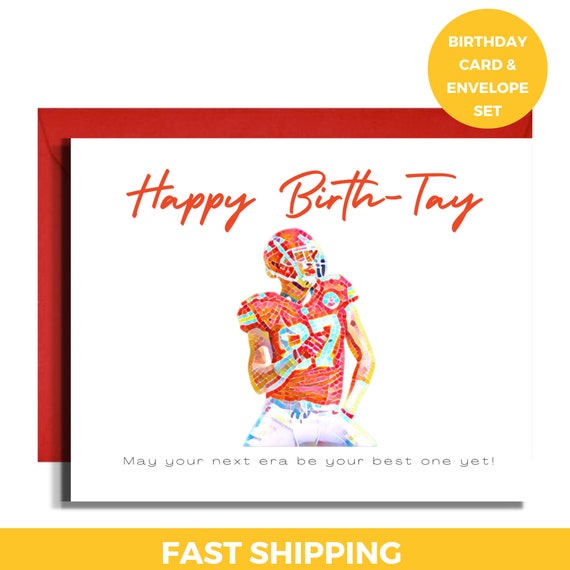 BIRTHDAY--Taylor Swift, Travis Kelce Inspired Birthday Card --- Happy Birth-Tay | Foldable Card & Envelope