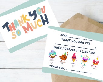 KIDS BIRTHDAY --- Thank-You Note Card (Printable, Fill In the Blank, Instant Download)