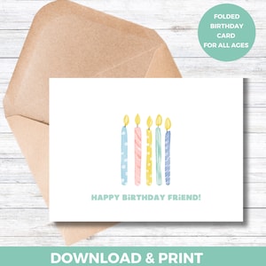 Birthday DOWNLOAD --- Folded 5x7" Birthday card | Kids and Adults| Birthday Candle Card| Quick Print at Home |Instant Download|Kids |Adults