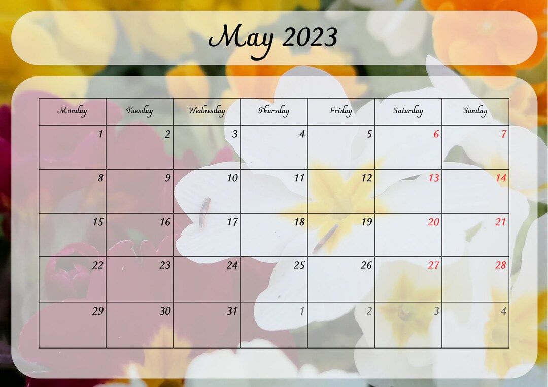 Editable may calendar 2023 digital printable school etsy