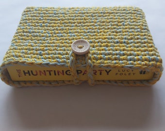Custom Order Handmade Crochet Button-Over Book Sleeve, Handmade, Crochet Sleeve, Paperback and Hardback Book Cover, Crochet Kindle Cover
