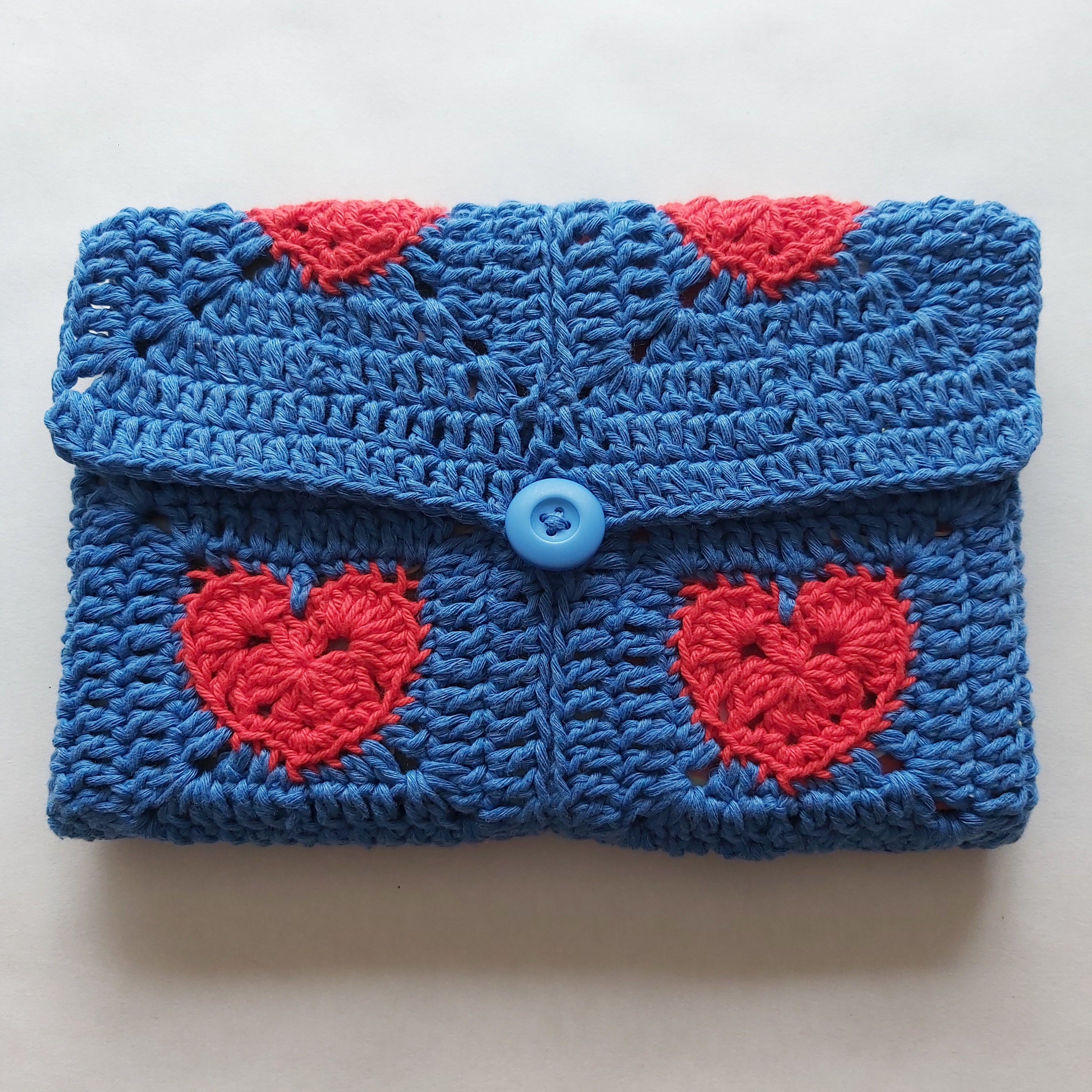 Envelope Style, Heart Design Crochet Book Sleeve, Handmade, Paperback