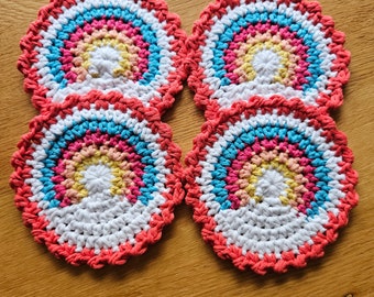 Crochet Coasters, Handmade Gifts, Cotton Coasters, 100% Recycled Cotton, Colourful Coasters, Fun Coaster Sets