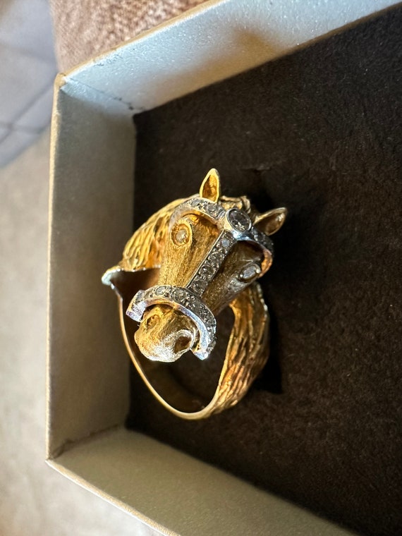 Gold and Diamond horse head. 14k gold horse ring