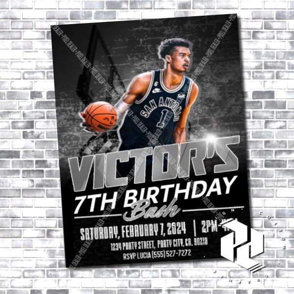 Victor Wembanyama Invitation - San Antonio Spurs - Spurs Birthday Invitation - Custom Spurs Birthday Invitation - Victor Wembanyama