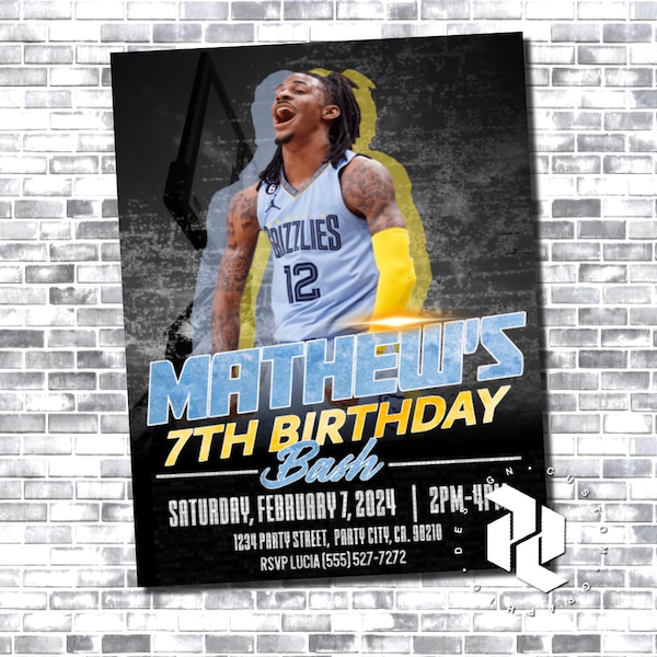Ja Morant Invitation - Memphis Grizzlies - Grizzlies Invitation Card - Ja Morant - Ja Birthday - NBA Birthday