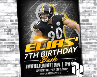 Custom TJ Watt Pittsburg Steelers Birthday Invitation | Personalized NFL Football Party Invite | Digital Download