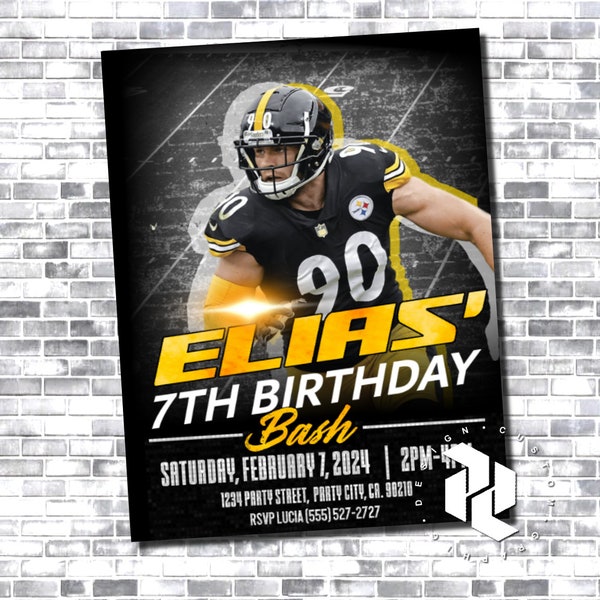 TJ Watt Invitation - Pittsburg Steelers - Steelers Invitation Card - TJ Watt - Steelers Birthday - NFL Birthday