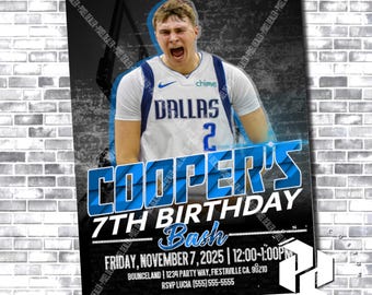 Spersonalizowane zaproszenie urodzinowe Cooper Flagg Dallas Maverick | Spersonalizowane zaproszenie na imprezę NBA Football | Pobieranie cyfrowe